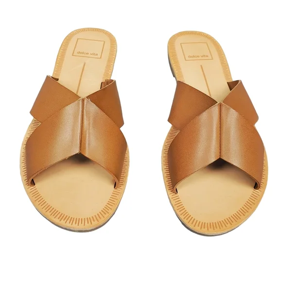 Dolce Vita Womens Chaia Tan Leather Slide Sandals Shoes Size 6 - Picture 2 of 8
